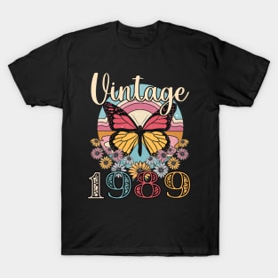 Floral Butterfly Retro Vintage 1989 34th Birthday T-Shirt